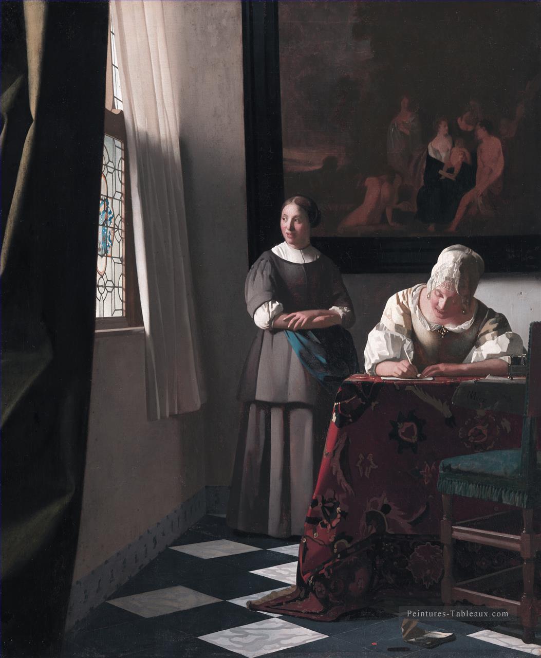 Lady écrivant une lettre avec sa servante Baroque Johannes Vermeer Peintures à l'huile